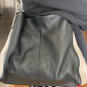 COACH- Black and Tan Leather Shoulder Bag with snakeskin straps